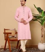 Pink viscose embroidered kurta pajama