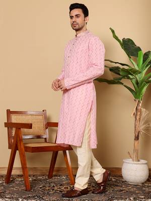 Pink viscose embroidered kurta pajama 2