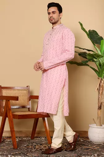 Pink viscose embroidered kurta pajama