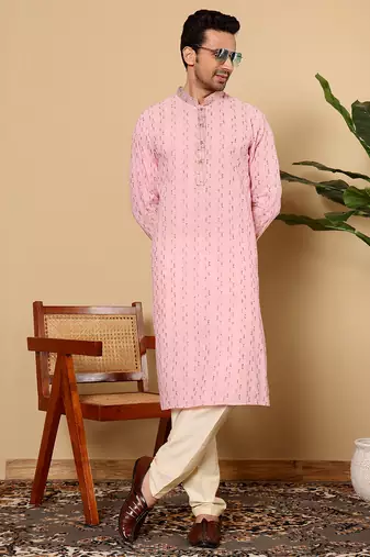 Pink viscose embroidered kurta pajama