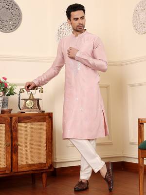 pink silk embroidered kurta pajama 2