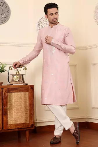 pink silk embroidered kurta pajama