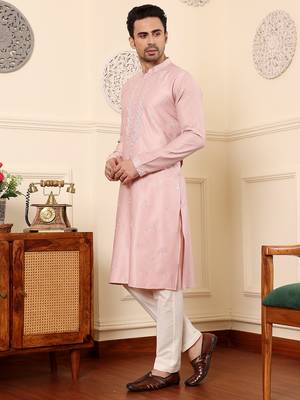 pink silk embroidered kurta pajama 3
