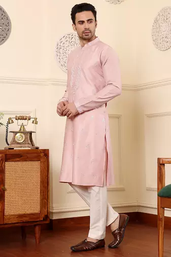 pink silk embroidered kurta pajama