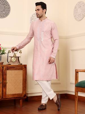 pink silk embroidered kurta pajama 4
