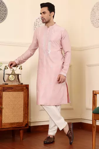 pink silk embroidered kurta pajama