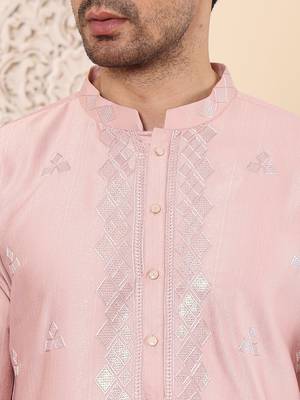 pink silk embroidered kurta pajama 5