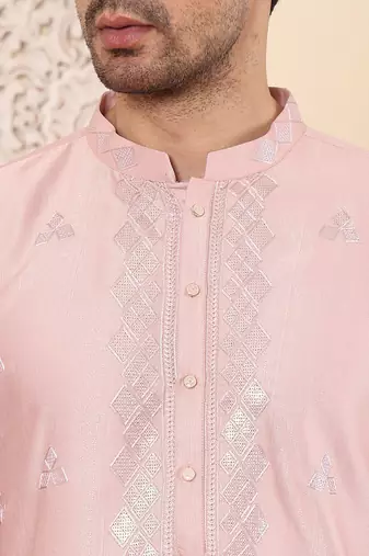 pink silk embroidered kurta pajama