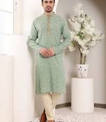 Green viscose embroidered kurta pajama