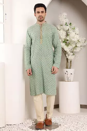 Green viscose embroidered kurta pajama