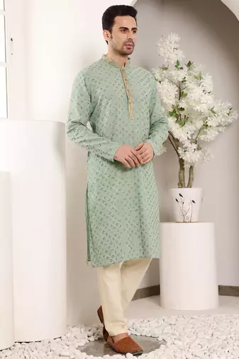 Green viscose embroidered kurta pajama