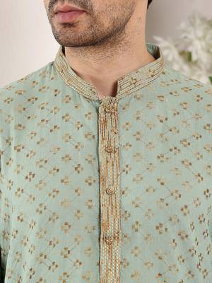 Green viscose embroidered kurta pajama 5