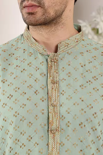 Green viscose embroidered kurta pajama