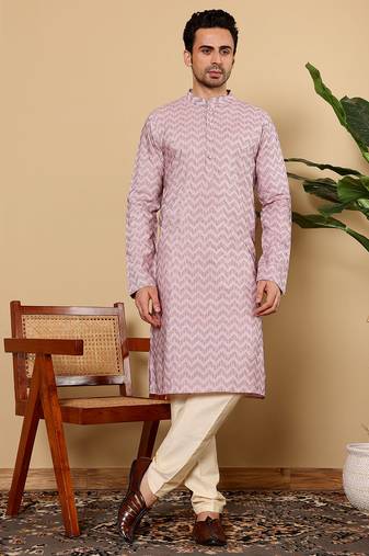 Pink viscose embroidered kurta pajama