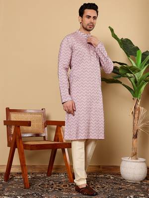Pink viscose embroidered kurta pajama 2