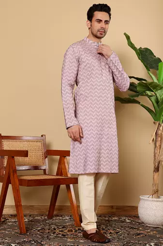 Pink viscose embroidered kurta pajama