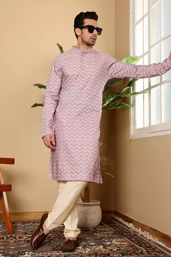 Pink viscose embroidered kurta pajama