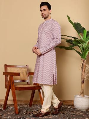 Pink viscose embroidered kurta pajama 4