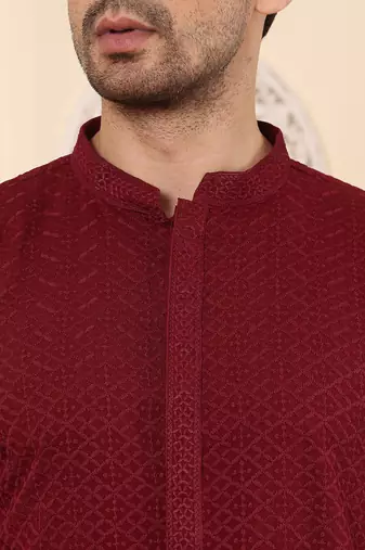 Red viscose embroidered kurta pajama