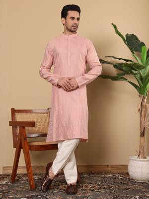 Pink cotton embroidered kurta pajama 1