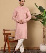 Pink cotton embroidered kurta pajama