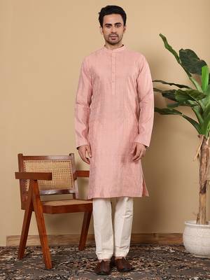 Pink cotton embroidered kurta pajama 2