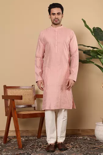 Pink cotton embroidered kurta pajama