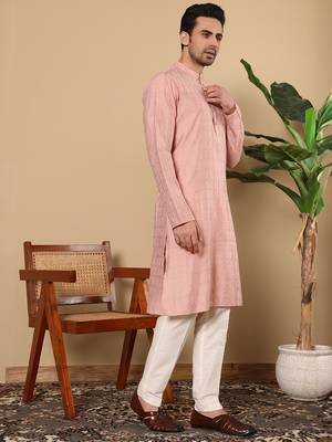 Pink cotton embroidered kurta pajama 3