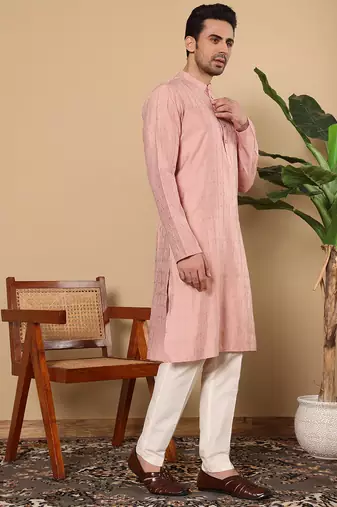 Pink cotton embroidered kurta pajama