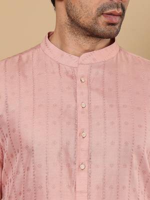 Pink cotton embroidered kurta pajama 5