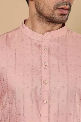 Pink cotton embroidered kurta pajama