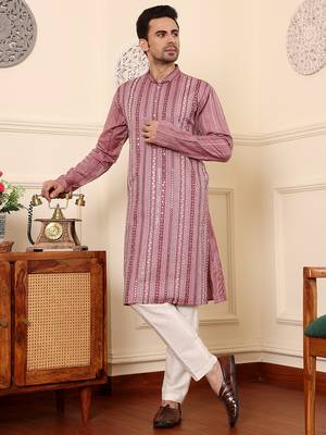 Pink cotton embroidered kurta pajama 1