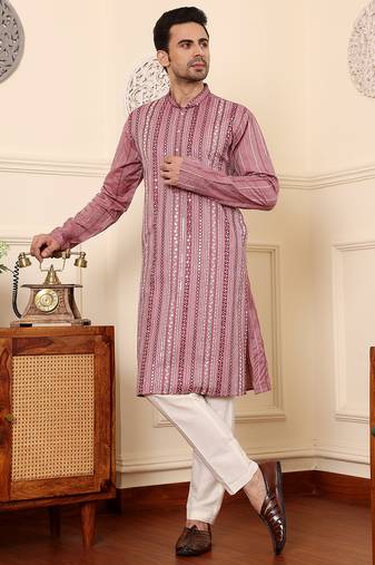 Pink cotton embroidered kurta pajama