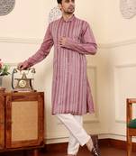 Pink cotton embroidered kurta pajama