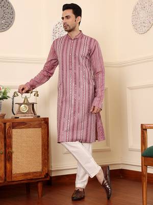 Pink cotton embroidered kurta pajama 2