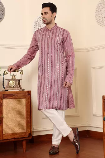 Pink cotton embroidered kurta pajama