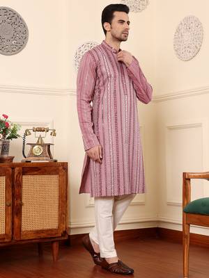 Pink cotton embroidered kurta pajama 3