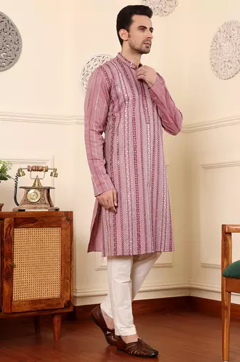 Pink cotton embroidered kurta pajama