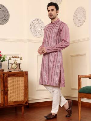 Pink cotton embroidered kurta pajama 4