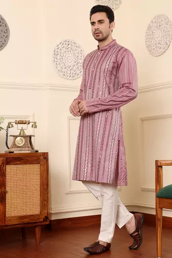 Pink cotton embroidered kurta pajama