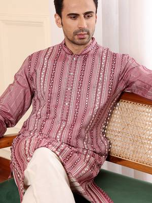 Pink cotton embroidered kurta pajama 5