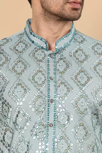 Teal green embroidered kurta pajama
