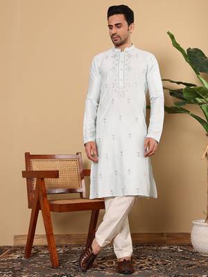 Off white viscose embroidered kurta pajama 2