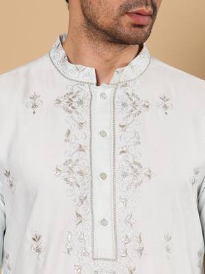 Off white viscose embroidered kurta pajama 5