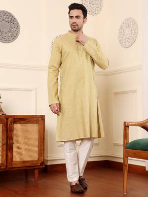 Yellow viscose embroidered kurta pajama 2