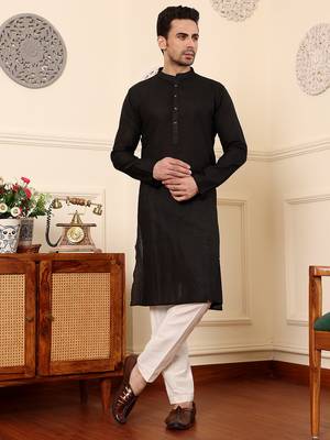 Black viscose embroidered kurta pajama 1