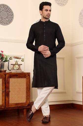 Black viscose embroidered kurta pajama
