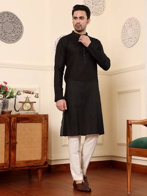 Black viscose embroidered kurta pajama 2