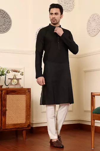 Black viscose embroidered kurta pajama