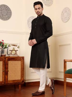 Black viscose embroidered kurta pajama 3
